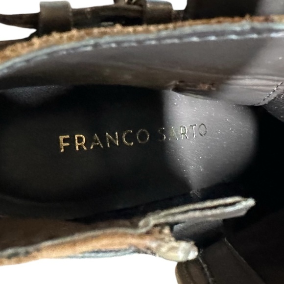 Franco Sarto Leather Dotty Booties Stacked Heel Round Toe Side Zip Brown Size 6 - Picture 4 of 9